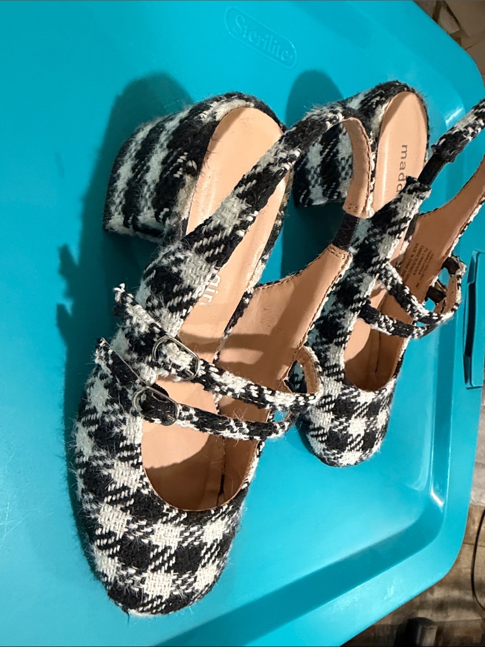 Madden Girl Black & White Plaid Double-Strap Mary Jane Flats - Picture 4 of 5